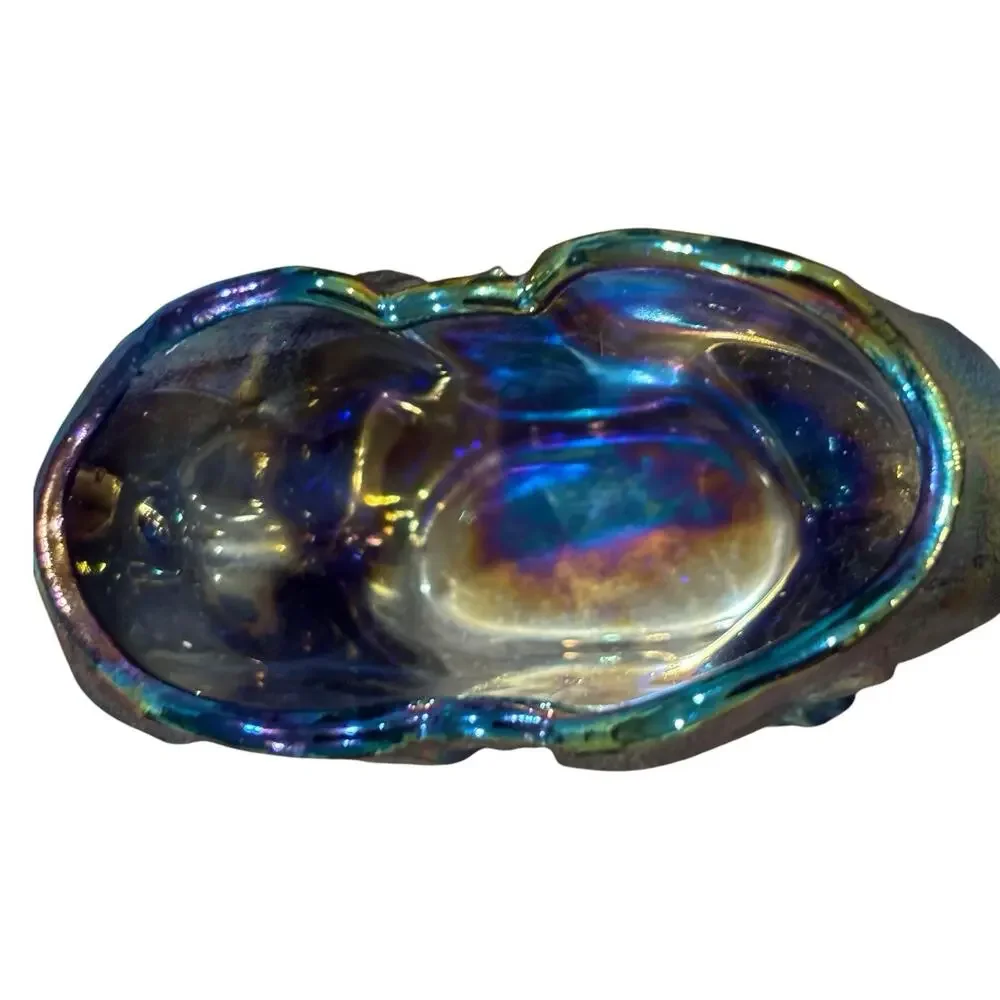 Summit Art Glass Elephant Toothpick Holder Blue Carnival Iridescent Stickered